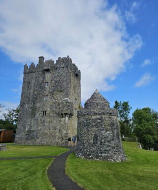 the castle backdropped by a blue sky