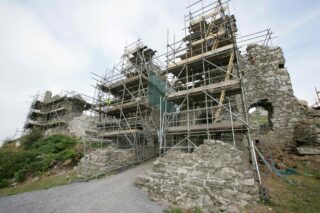 Scaffolding surrounding the Rock of Dunamase