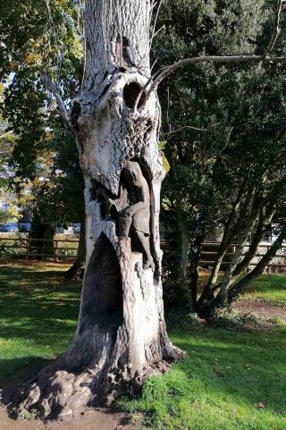 One of the carved statues that can be viewed in the Inch Field